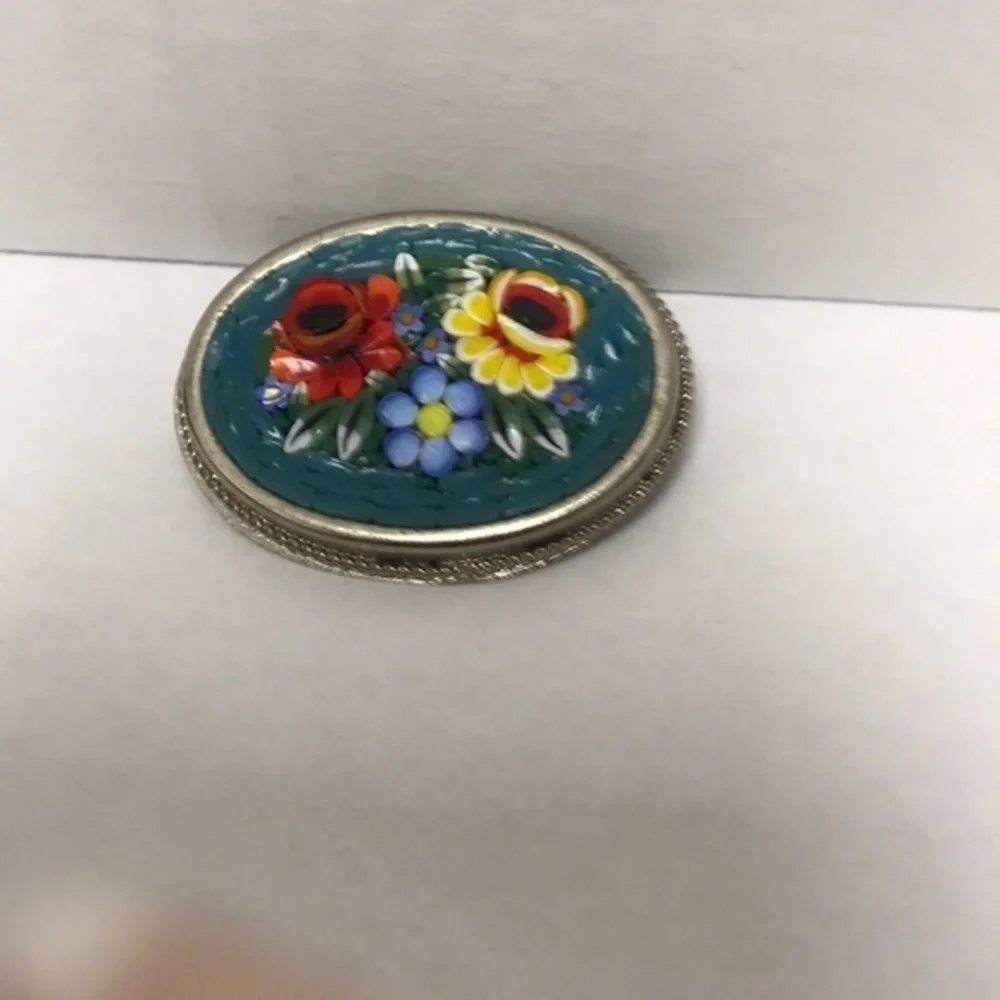 Vintage micro mosaic floral brooch
